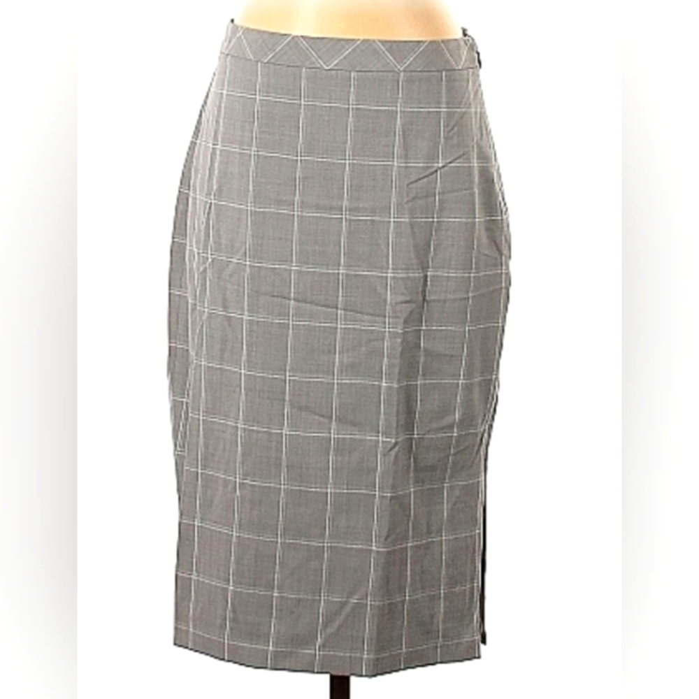 NWT BR Gray Windowpane Pencil Skirt Sz 4